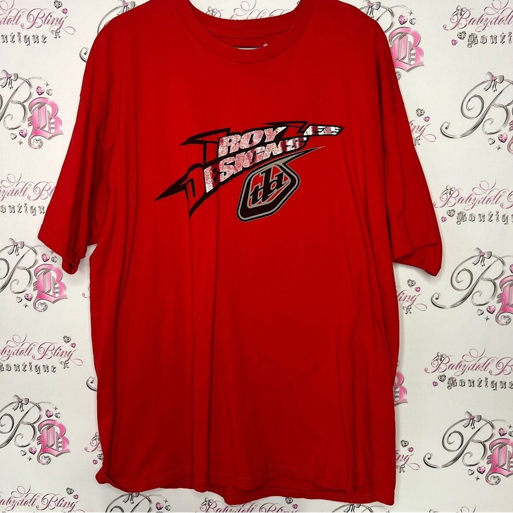 Troy Lee designs tshirt shiny silver decal TLD black logo red shirt motocross